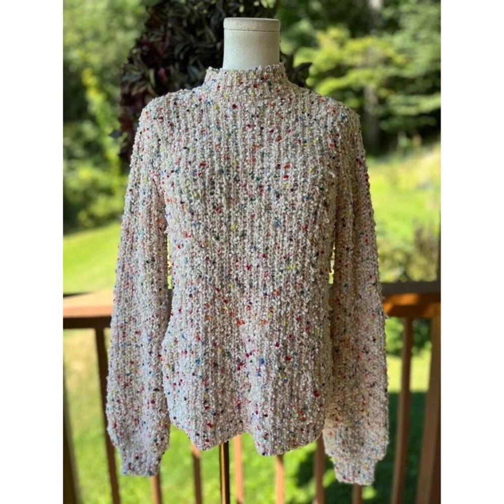 Fever Cream Rainbow Confetti Boucle Mock Neck Sweater M